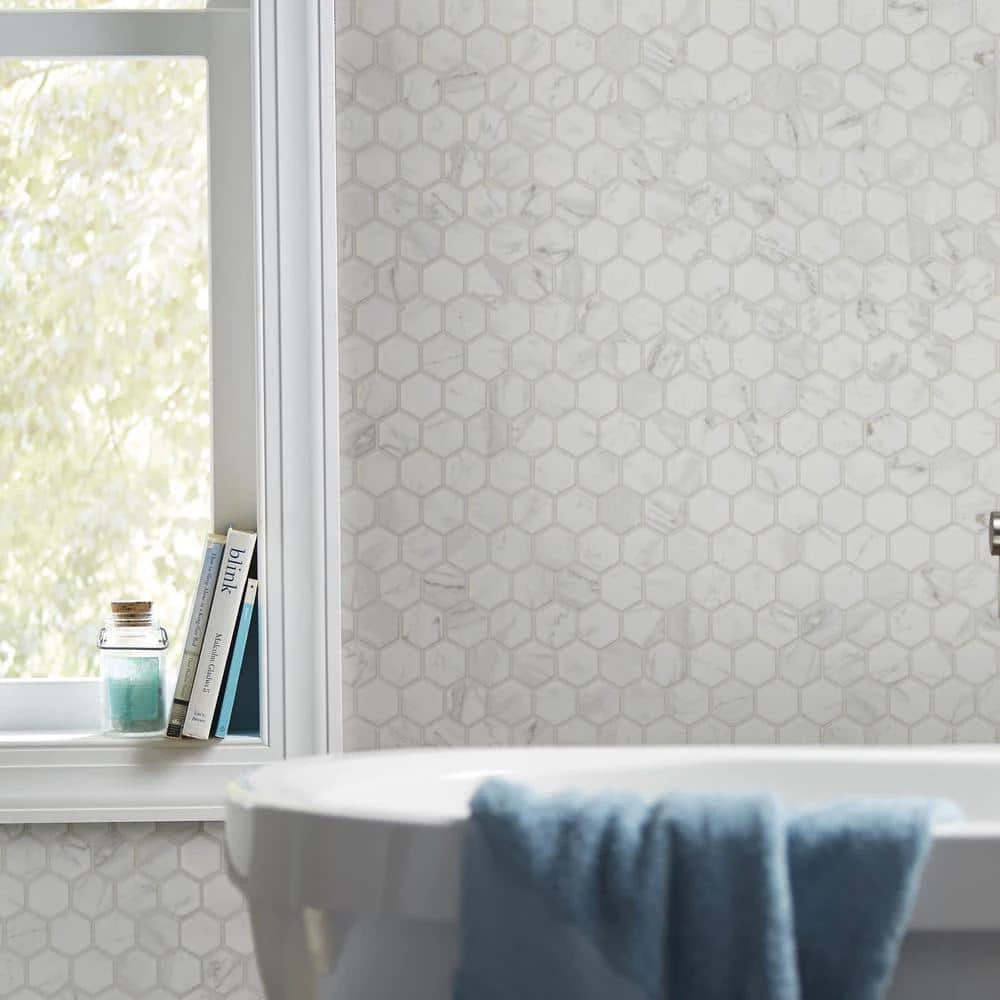 Lifeproof Carrara 10 in. x 12 in. x 6.35 mm Ceramic Hexagon Mosaic Floor and Wall Tile (0.81 sq. ft./Each) 3 Lifeproof Carrara 10 in. x 12 in. x 6.35 mm Ceramic Hexagon Mosaic Floor and Wall Tile (0.81 sq. ft./Each) - Image 3